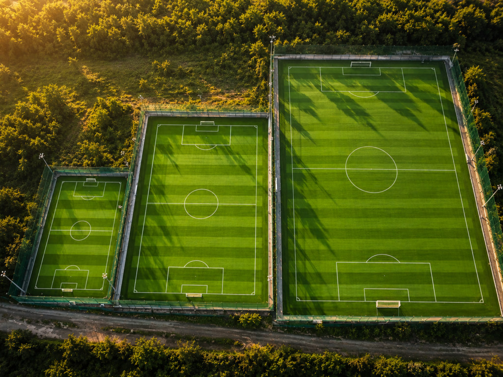 Comparison of 5-a-side, 7-a-side, and 11-a-side football turf ground sizes
